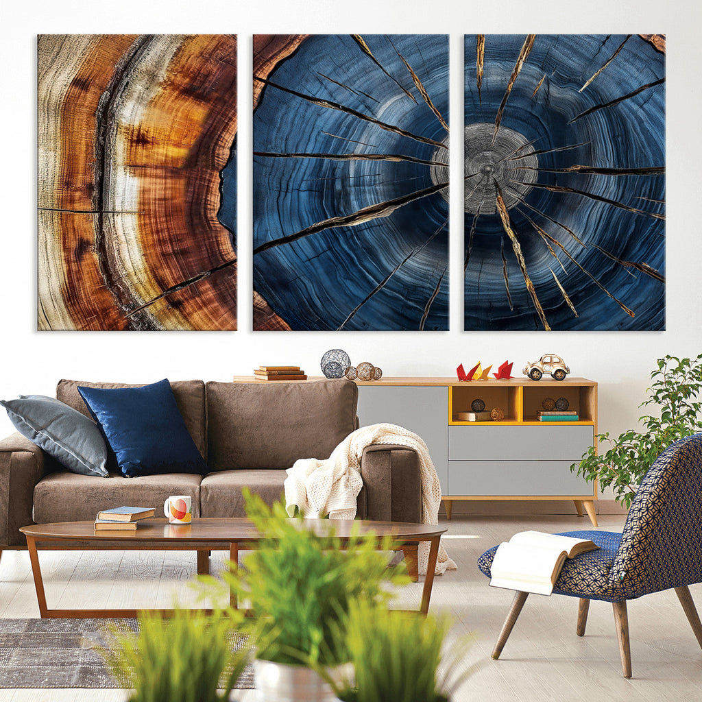 Framed Abstract Tree Ring Wall Art Print, Natural Rustic Wood Grain Canvas Print