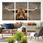 Texas Longhorn Wall Art Canvas Print | Rustic Brown Bull Western Decor