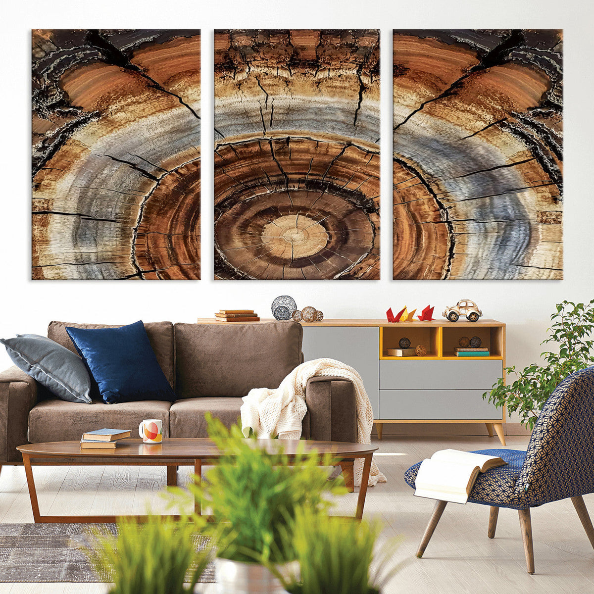 Tree Rings Wall Art Canvas Print, Rustic Wood Grain
