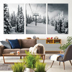 Snowy Pines Wall Art Canvas Print | Ski Lift in a Winter Forest