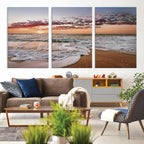 Ocean Sunset Wall Art Canvas Print | Sandy Shore and Gentle Waves