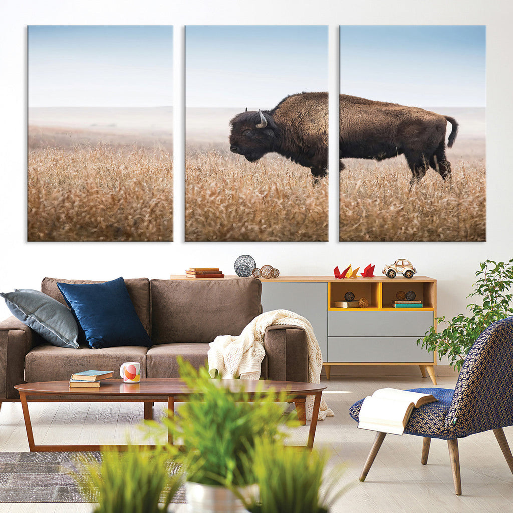 Wild Bison Wall Art | Framed Prairie Landscape Canvas