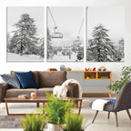 Snowy Ski Lift Wall Art | Framed Winter Forest Canvas
