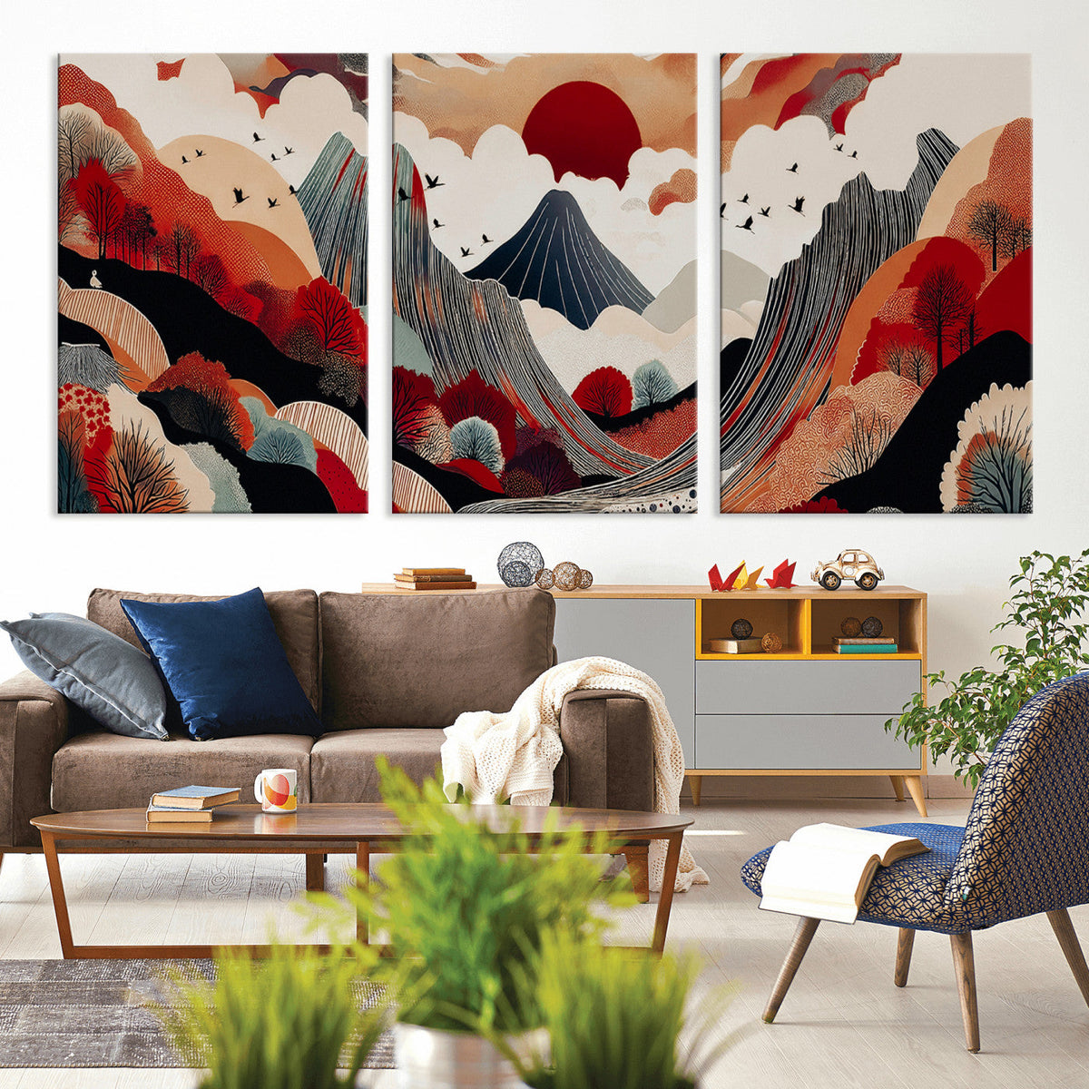 Abstract Mountain Wall Art Canvas Print | Vibrant Stylized Landscape