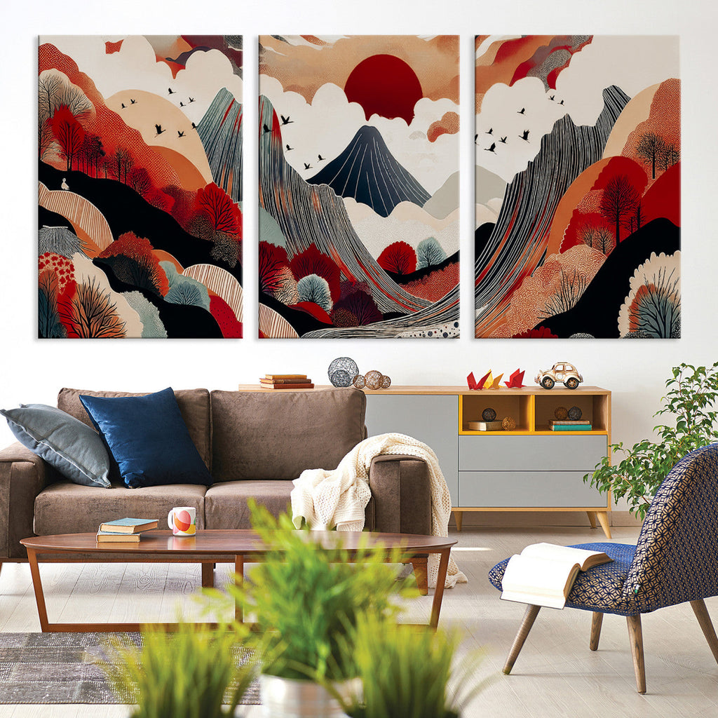 Abstract Mountain Wall Art | Framed Vibrant Landscape Canvas