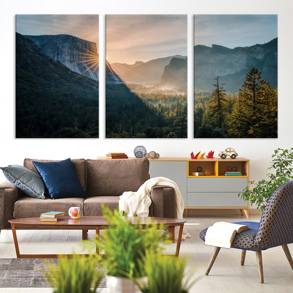 Yosemite Valley Wall Art Canvas Print, Framed Mountain Landscape National Park Art