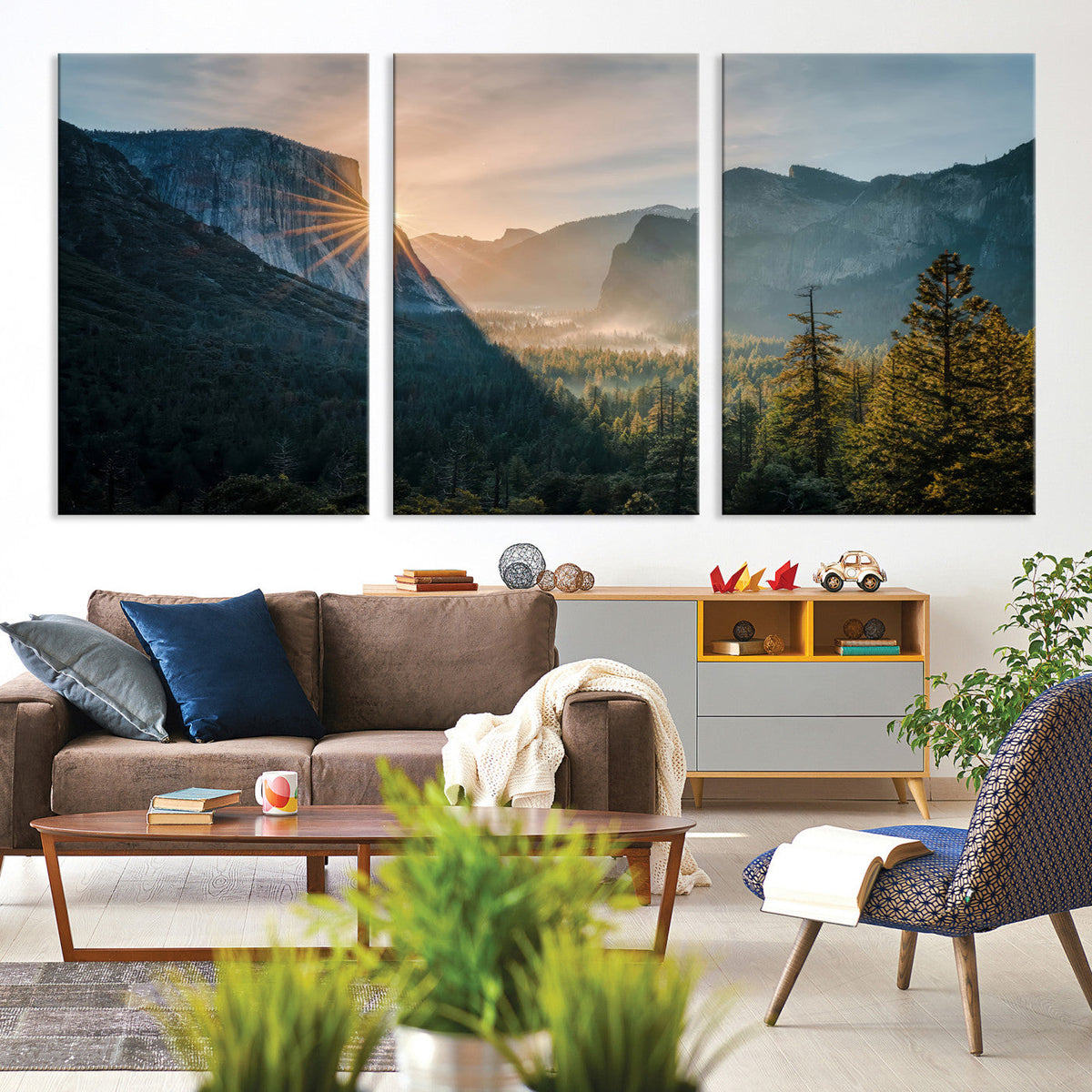 Yosemite Valley Wall Art Canvas Print, Framed Mountain Landscape National Park Art