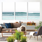 Surfing Wall Art Canvas Print, Framed Minimalist Ocean Waves Beach Art