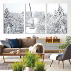 Snowy Ski Lift Wall Art | Framed Winter Mountain Canvas