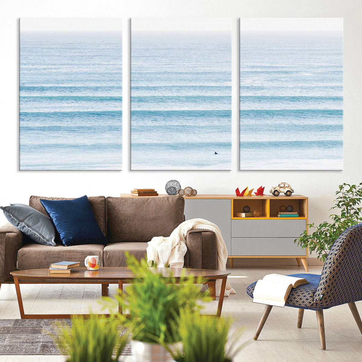 Ocean Wave Surfer Wall Art | Framed Minimal Seascape Canvas
