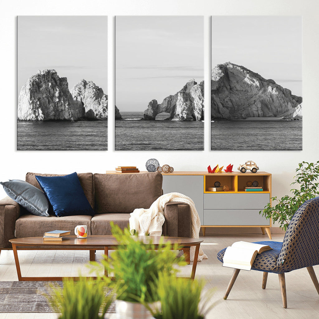 Coastal Wall Art | Framed Black White Ocean Canvas Artwork