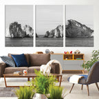 Coastal Wall Art | Framed Black White Ocean Canvas Artwork