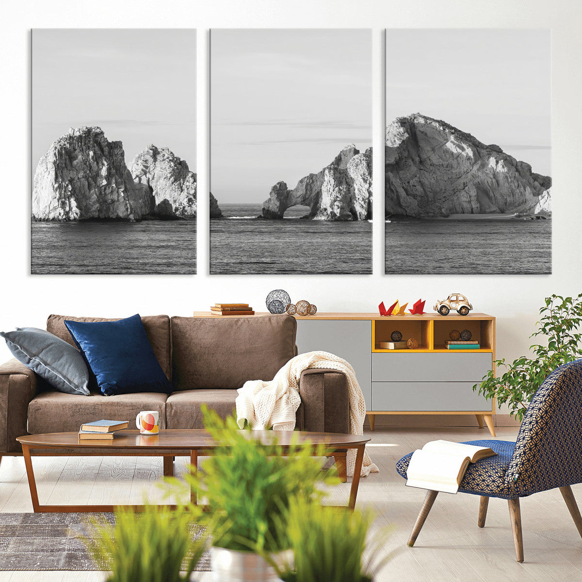 Coastal Wall Art | Framed Black White Ocean Canvas Artwork