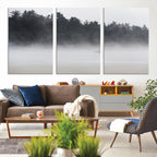 Surfer Fog Wall Art Canvas Print, Framed Foggy Beach and Coastal Surf Scene