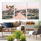 Joshua Tree Wall Art Canvas Print, Framed Desert Road Scene at Sunset