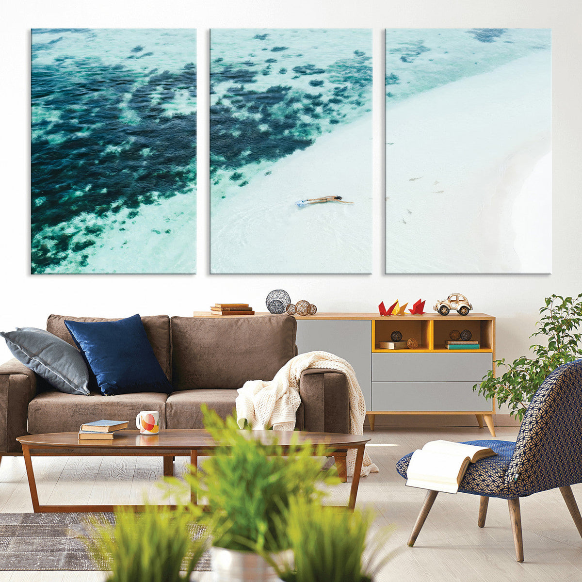 Minimal Beach Wall Art | Framed Ocean Swimming Canvas