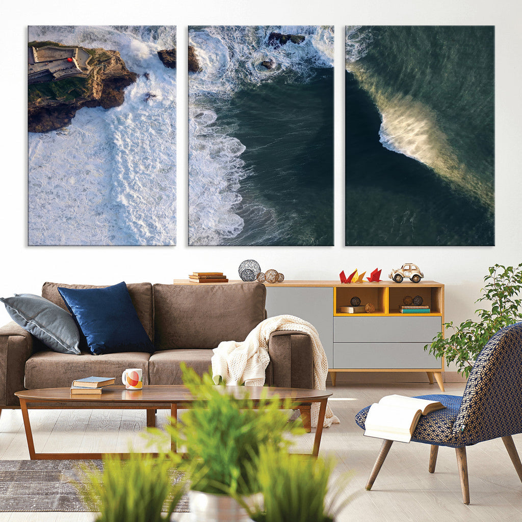 Ocean Wave Wall Art | Aerial Coastal View Canvas Artwork