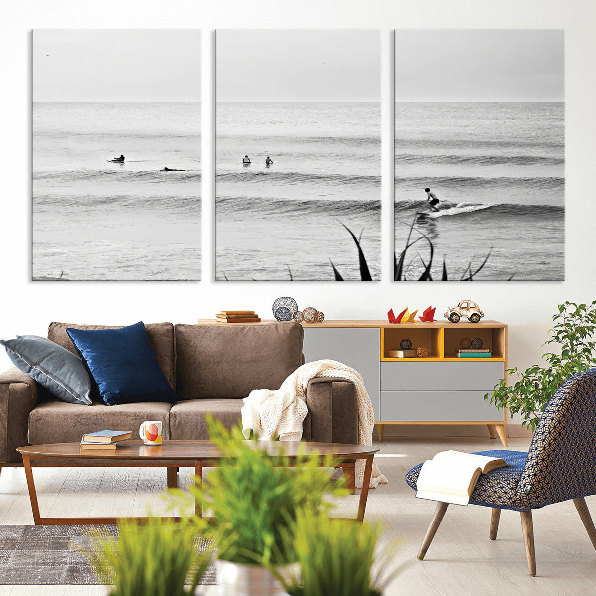 Surfer Silhouette Wall Art | Framed Calm Ocean Canvas