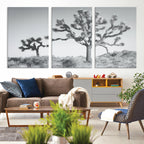 Joshua Tree Wall Art Canvas Print, Framed Black and White Desert Landscape Artwork