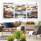 Modern Japanese Wall Art Canvas Print, Framed Abstract Mount Fuji Landscape, Yayoi Kusama Canvas Wall Art