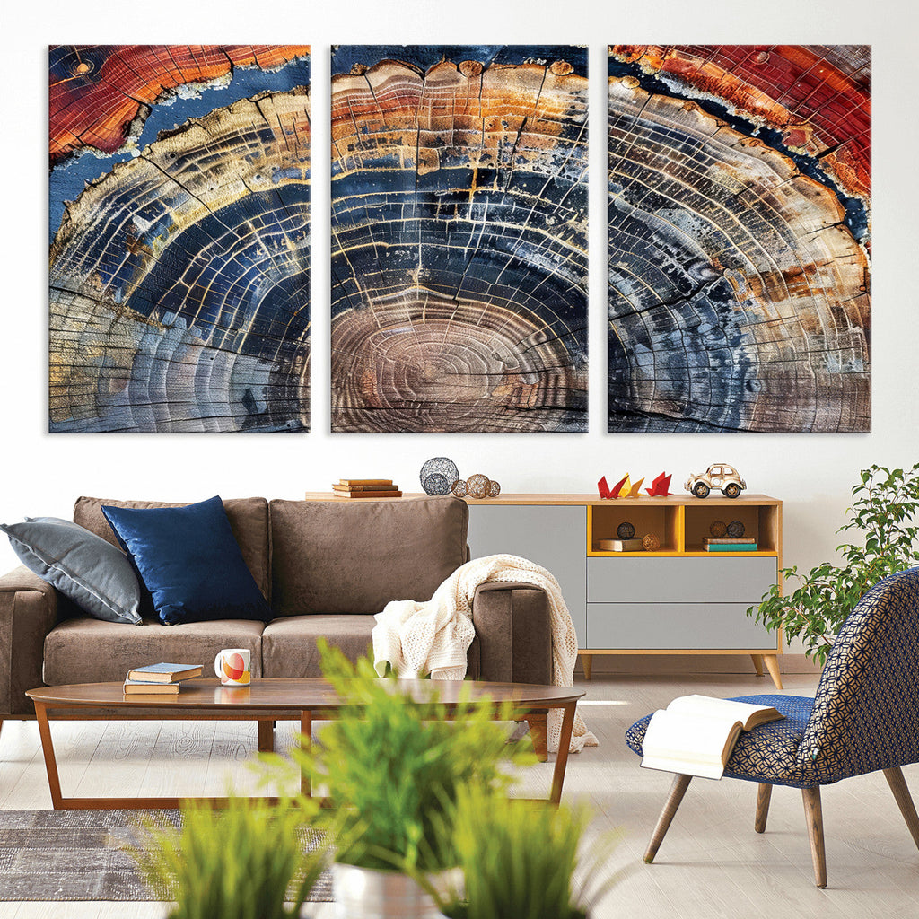 Tree Rings Wall Art Canvas Print, Framed Petrified Wood Art, Modern Rustic Decor