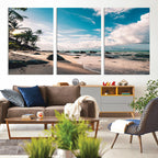 Tropical Beach Wall Art Canvas Print, Framed Ocean Waves Relaxing Seascape