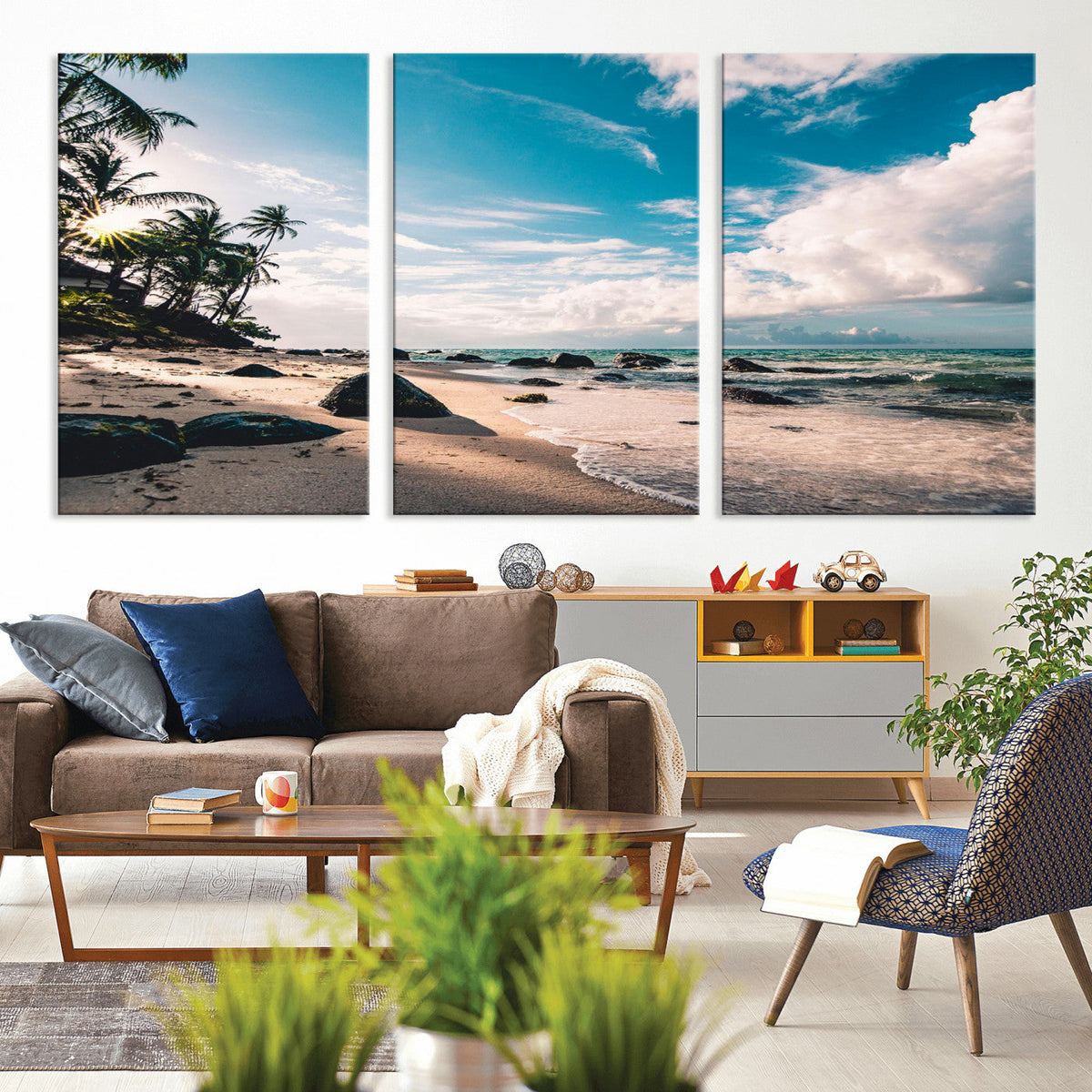 Tropical Beach Wall Art Canvas Print, Framed Ocean Waves Relaxing Seascape