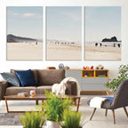 Minimalist Beach Wall Art Canvas Print, Framed Coastal Serenity Soft Sand
