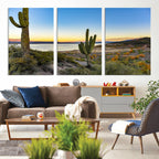 Saguaro Cactus Wall Art Canvas Print, Framed Desert Sunset Southwestern