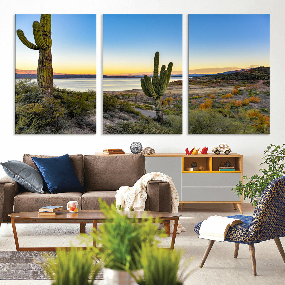 Saguaro Cactus Wall Art Canvas Print, Framed Desert Sunset Southwestern
