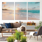 Beach Sunset Wall Art Canvas Print, Framed Ocean Waves Summer Escape