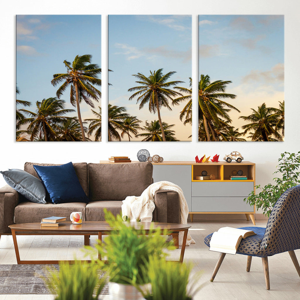 Palms Wall Art Canvas Print, Framed Tropical Coastal Nature Scene