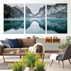 Mountain Lake Wall Art Canvas Print, Framed Toblacher See Winter Wonderland