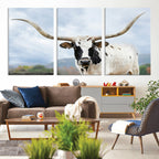 Texas Longhorn Wall Art Canvas Print, Framed Western Rustic Farmhouse