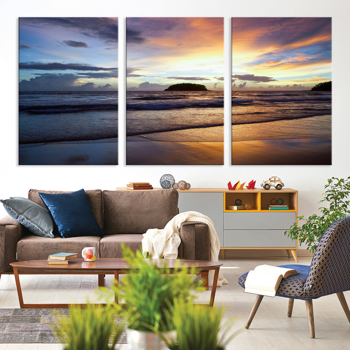 Beach Sunset Wall Art Canvas Print, Tropical Ocean Waves