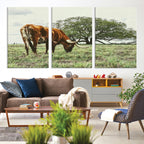 Texas Longhorn Wall Art Canvas Print, Rustic Western Ranch