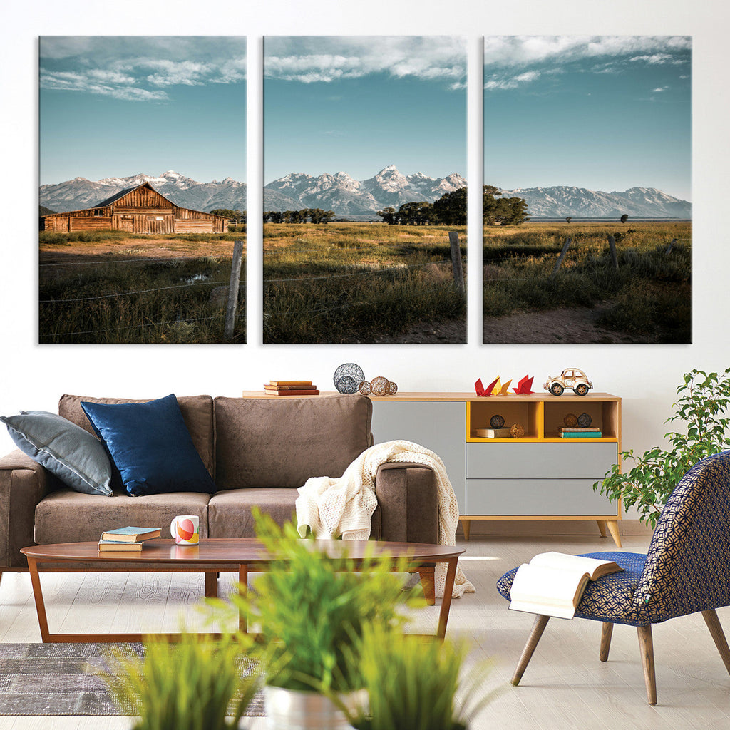 Rustic Farmhouse Wall Art Canvas Print, Teton Range Mormon Row Barn