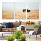 Buffalo Wall Art Canvas Print, Framed Western Wildlife Rustic Prairie Scene