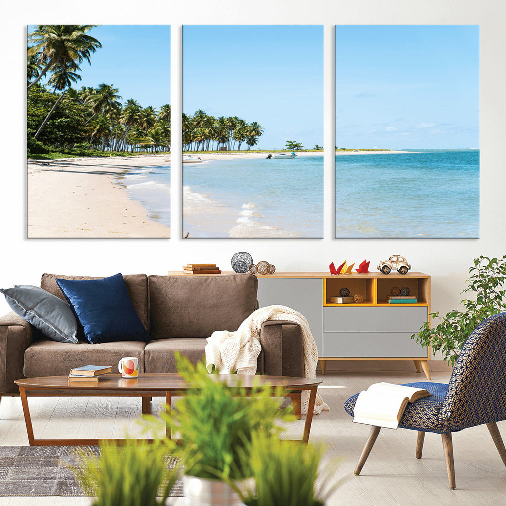 Palm Tree Coast Wall Art Canvas Print, Framed Island Getaway with Crystal Blue Water
