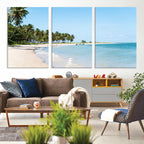 Palm Tree Coast Wall Art Canvas Print, Framed Island Getaway with Crystal Blue Water