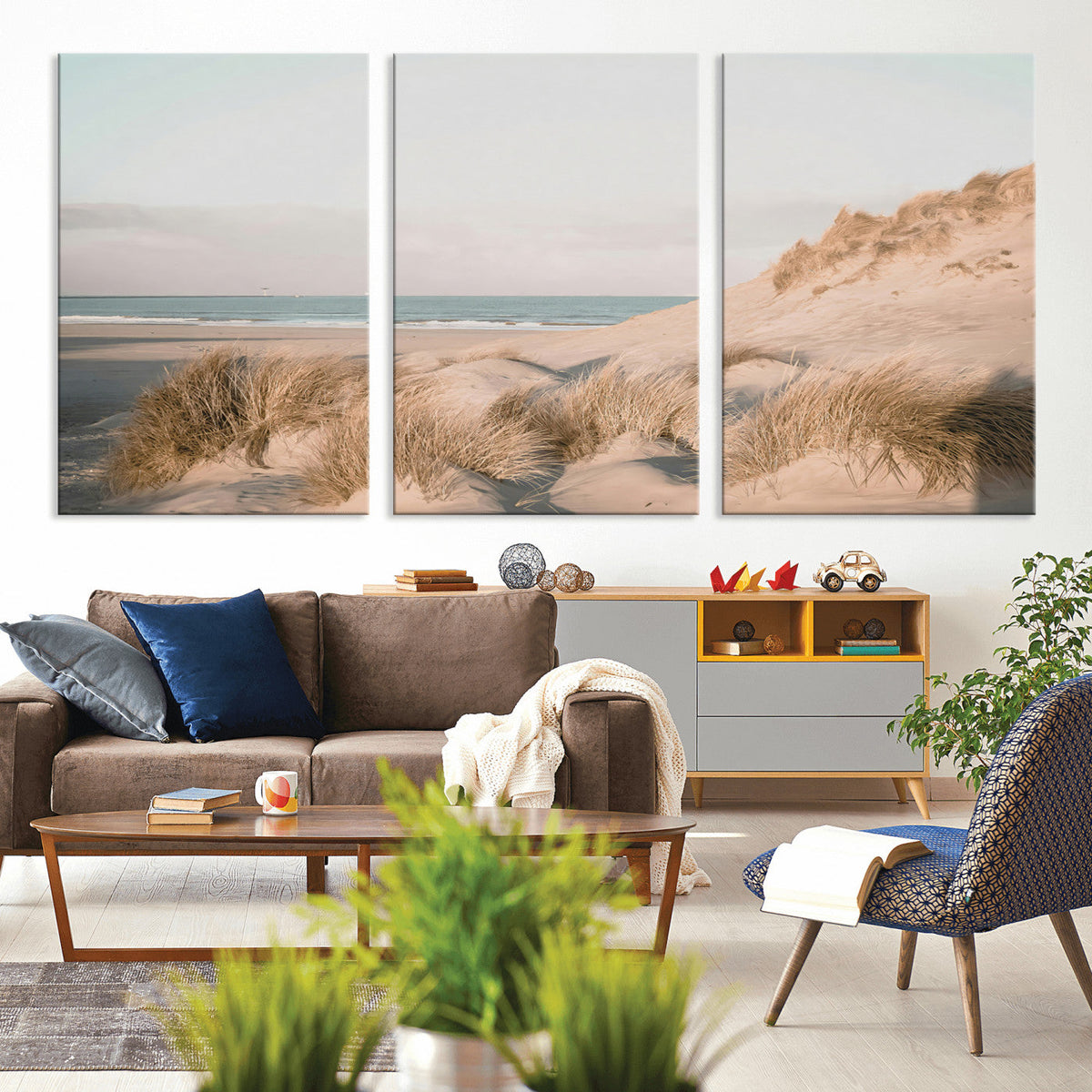 Beach Landscape Wall Art Canvas Print, Framed Sand Dune Photography, Minimalist Seascape Coastal Decor