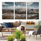 Mountain Landscape Wall Art Canvas Print, Framed Snowy Peaks Art, Rugged Highlands Rustic Adventure Decor