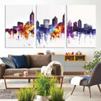 Atlanta Skyline Wall Art Canvas Print, Framed Colorful Watercolor Cityscape