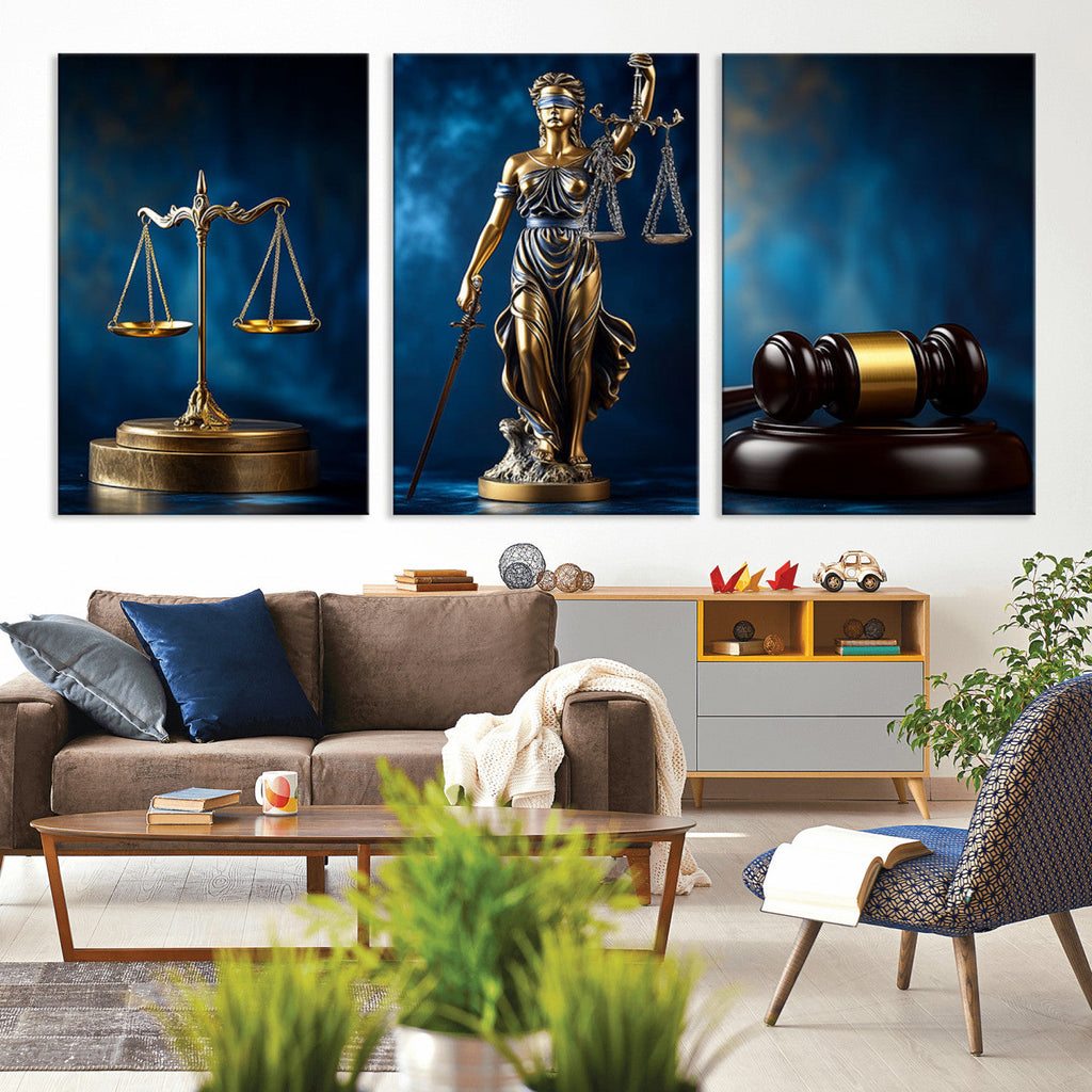 Justice Scales Statue Wall Art, Lady Justice Canvas Print