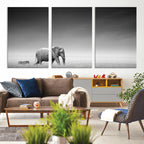 Elephant and Zebra Wall Art Canvas Print, Modern Artwork