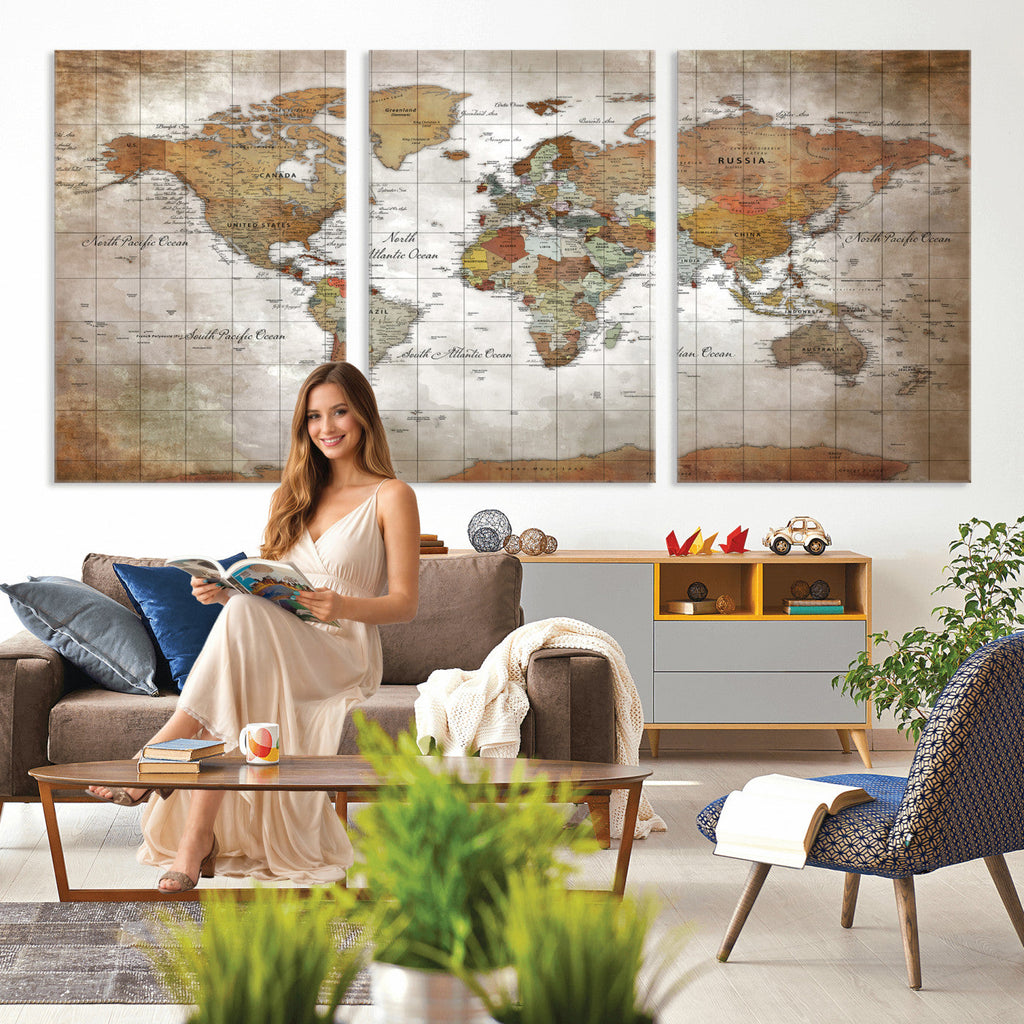 Vibrant Watercolor World Map Canvas Wall Art | Framed Travel Map