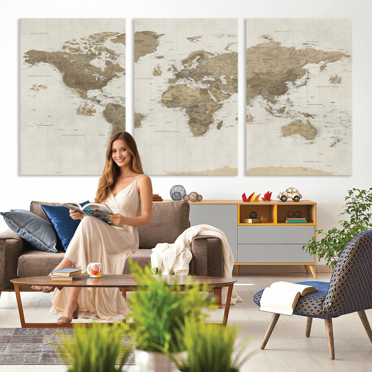 Detailed World Map Wall Art Canvas Print