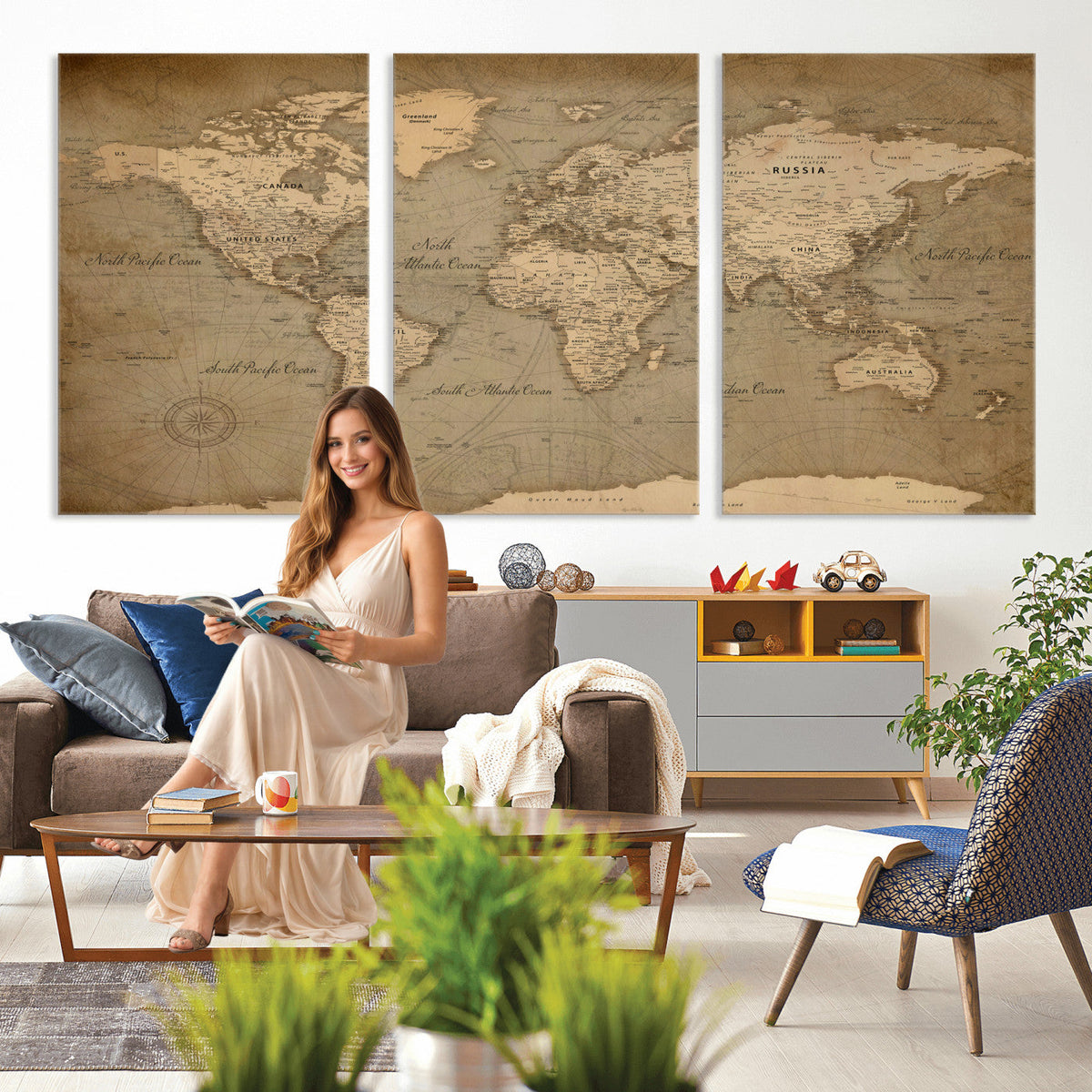 Dark World Map Canvas Print | Framed Travel Map Wall Art