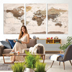 Modern World Map Canvas Print | Framed Travel Map Wall Art