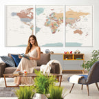 Pastel Colors World Map Wall Art Canvas Print